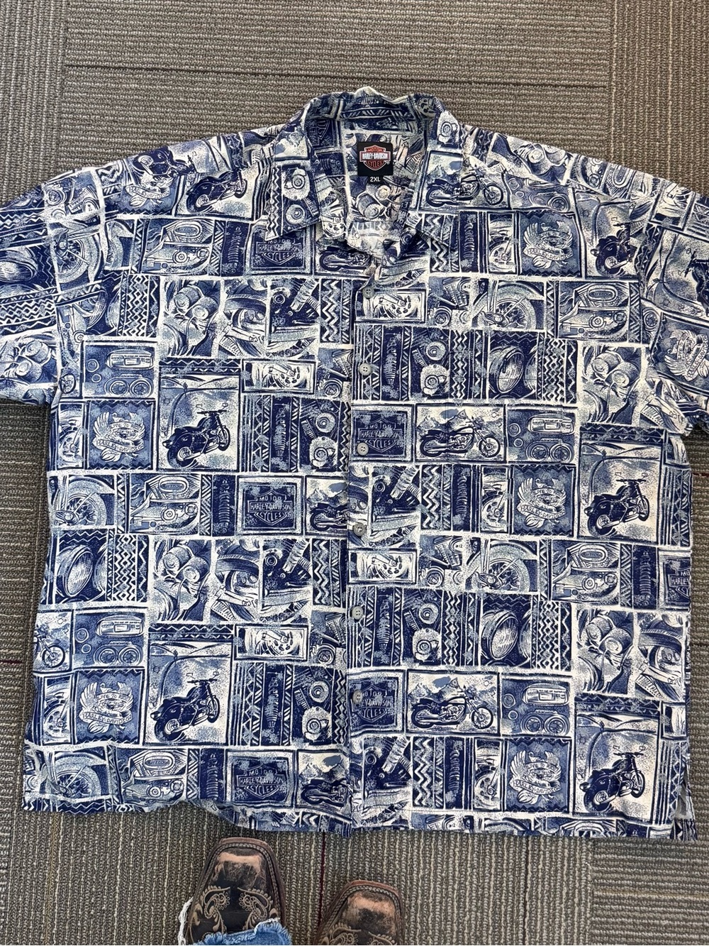Harley-Davidson All-Over Print Button-Up Shirt | Size 2XL | Short Sleeve